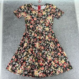 Lularoe Short Sleeve Dress Mini Black Pinn Floral Womens XS With Pockets